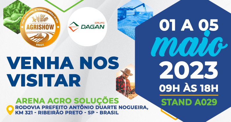 Venha nos visitar na Feira Agrishow 2023 – De 01 a 05 de Maio Venha nos visitar na Feira Agrishow 2023 – De 01 a 05 de Maio